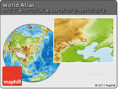 Physical Location Map of the Area around 41° 16' 52" N, 119° 4' 29" E
