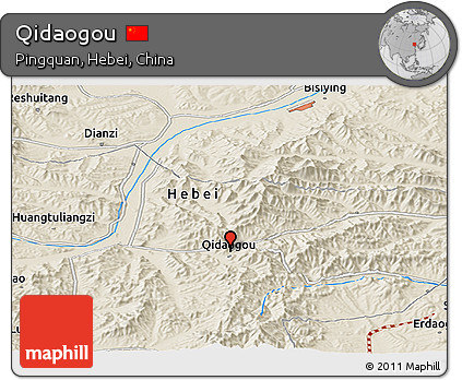 Shaded Relief Panoramic Map of Qidaogou