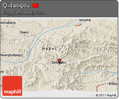 Shaded Relief Panoramic Map of Qidaogou