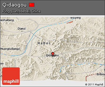 Shaded Relief Panoramic Map of Qidaogou