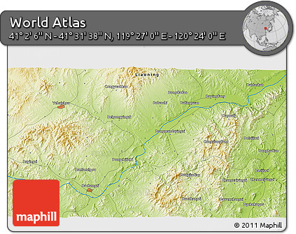 Physical 3D Map of the Area around 41° 16' 52" N, 119° 55' 30" E
