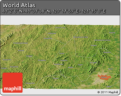 Satellite 3D Map of the Area around 41° 16' 52" N, 120° 46' 30" E