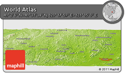 Physical Panoramic Map of the Area around 41° 16' 52" N, 120° 46' 30" E
