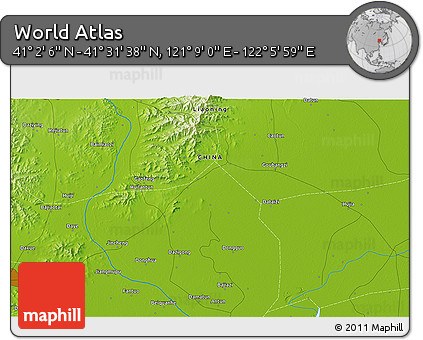 Physical 3D Map of the Area around 41° 16' 52" N, 121° 37' 30" E