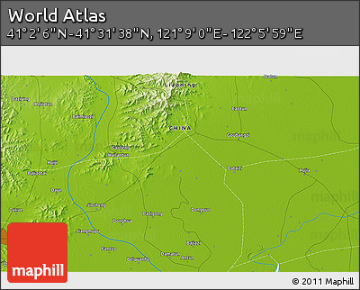 Physical 3D Map of the Area around 41° 16' 52" N, 121° 37' 30" E