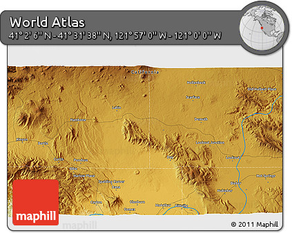 Physical 3D Map of the Area around 41° 16' 52" N, 121° 28' 29" W