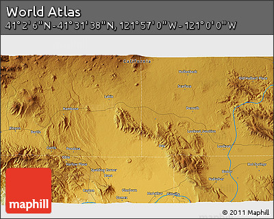 Physical 3D Map of the Area around 41° 16' 52" N, 121° 28' 29" W