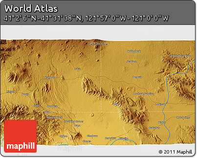 Physical 3D Map of the Area around 41° 16' 52" N, 121° 28' 29" W