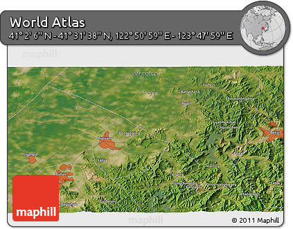 Satellite 3D Map of the Area around 41° 16' 52" N, 123° 19' 29" E