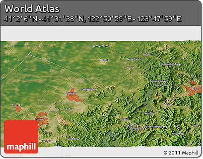 Satellite 3D Map of the Area around 41° 16' 52" N, 123° 19' 29" E