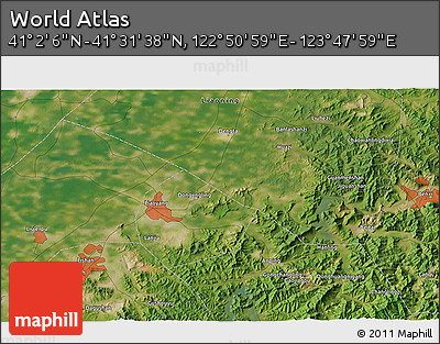 Satellite 3D Map of the Area around 41° 16' 52" N, 123° 19' 29" E