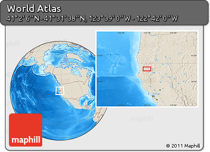 Shaded Relief Location Map of the Area around 41° 16' 52" N, 123° 10' 30" W