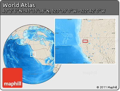Shaded Relief Location Map of the Area around 41° 16' 52" N, 123° 10' 30" W