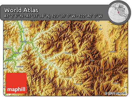 Physical Map of the Area around 41° 16' 52" N, 123° 10' 30" W