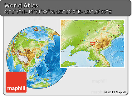 Physical Location Map of the Area around 41° 16' 52" N, 125° 52' 30" E
