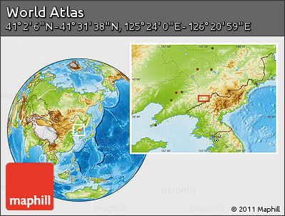 Physical Location Map of the Area around 41° 16' 52" N, 125° 52' 30" E