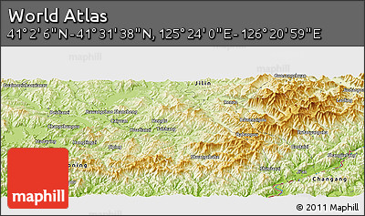 Physical Panoramic Map of the Area around 41° 16' 52" N, 125° 52' 30" E