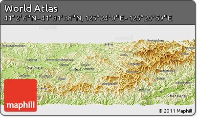 Physical Panoramic Map of the Area around 41° 16' 52" N, 125° 52' 30" E
