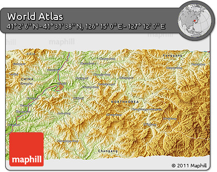 Physical 3D Map of the Area around 41° 16' 52" N, 126° 43' 29" E