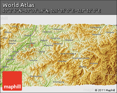 Physical 3D Map of the Area around 41° 16' 52" N, 126° 43' 29" E
