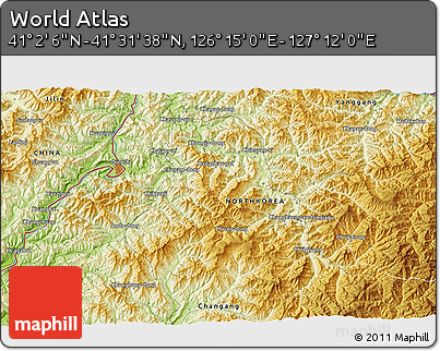 Physical 3D Map of the Area around 41° 16' 52" N, 126° 43' 29" E