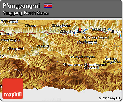 Physical Panoramic Map of P'ungyang-ni