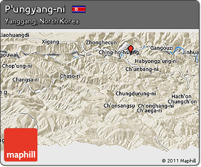 Shaded Relief Panoramic Map of P'ungyang-ni