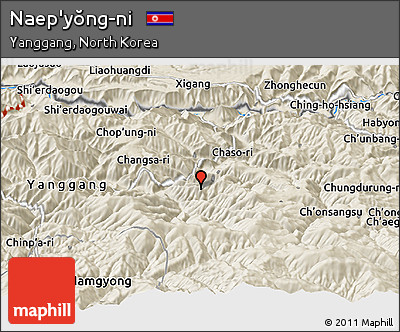 Shaded Relief Panoramic Map of Naep'yŏng-ni