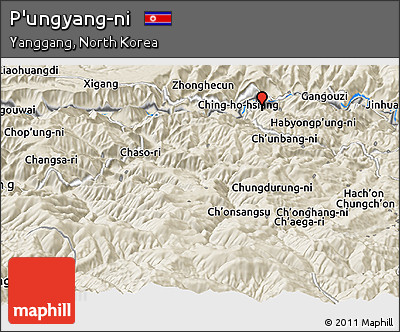 Shaded Relief Panoramic Map of P'ungyang-ni