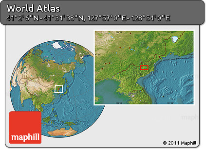 Satellite Location Map of the Area around 41° 16' 52" N, 128° 25' 30" E