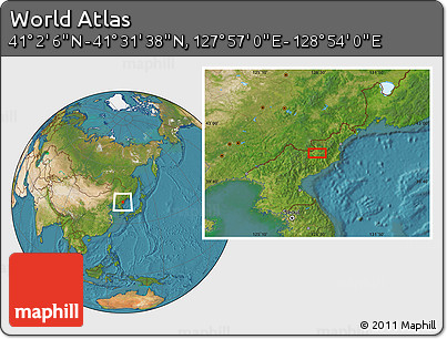 Satellite Location Map of the Area around 41° 16' 52" N, 128° 25' 30" E