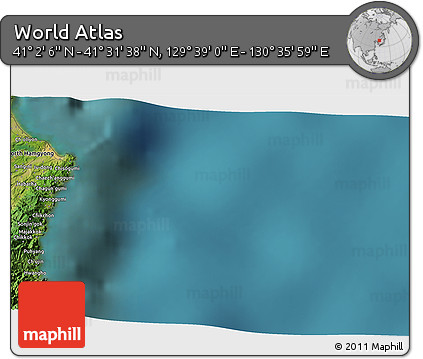 Satellite 3D Map of the Area around 41° 16' 52" N, 130° 7' 30" E