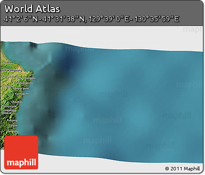 Satellite 3D Map of the Area around 41° 16' 52" N, 130° 7' 30" E