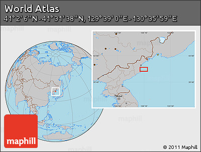 Gray Location Map of the Area around 41° 16' 52" N, 130° 7' 30" E