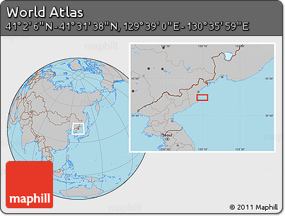Gray Location Map of the Area around 41° 16' 52" N, 130° 7' 30" E