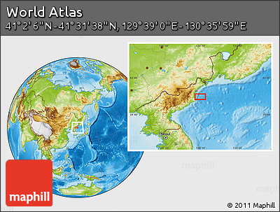Physical Location Map of the Area around 41° 16' 52" N, 130° 7' 30" E