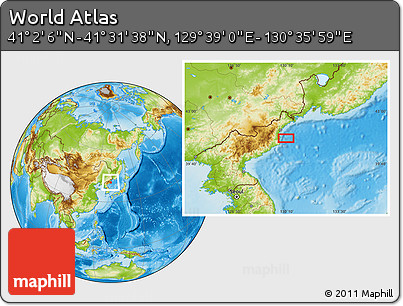 Physical Location Map of the Area around 41° 16' 52" N, 130° 7' 30" E