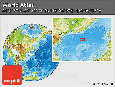 Physical Location Map of the Area around 41° 16' 52" N, 134° 22' 30" E