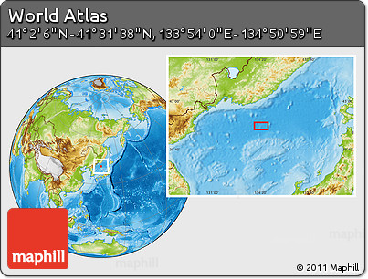 Physical Location Map of the Area around 41° 16' 52" N, 134° 22' 30" E