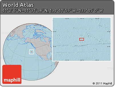Gray Location Map of the Area around 41° 16' 52" N, 134° 13' 29" W, hill shading