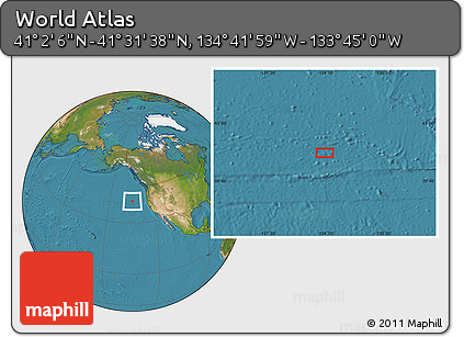 Satellite Location Map of the Area around 41° 16' 52" N, 134° 13' 29" W