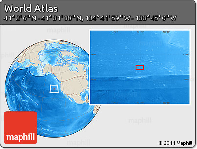 Shaded Relief Location Map of the Area around 41° 16' 52" N, 134° 13' 29" W