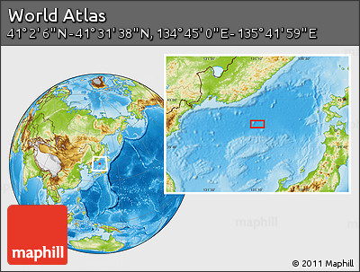 Physical Location Map of the Area around 41° 16' 52" N, 135° 13' 29" E