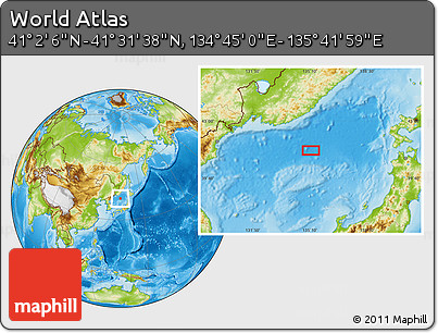 Physical Location Map of the Area around 41° 16' 52" N, 135° 13' 29" E