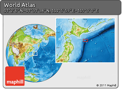 Physical Location Map of the Area around 41° 16' 52" N, 144° 34' 29" E