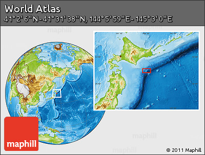 Physical Location Map of the Area around 41° 16' 52" N, 144° 34' 29" E