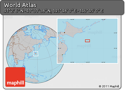 Gray Location Map of the Area around 41° 16' 52" N, 146° 16' 30" E