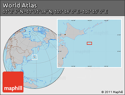 Gray Location Map of the Area around 41° 16' 52" N, 146° 16' 30" E
