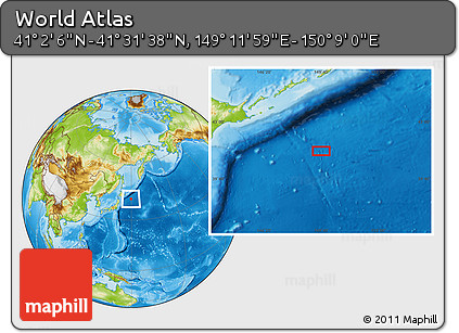 Physical Location Map of the Area around 41° 16' 52" N, 149° 40' 30" E