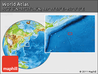 Physical Location Map of the Area around 41° 16' 52" N, 149° 40' 30" E